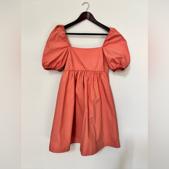 NWT Mango Miri Puffed Sleeve Mini Dress - Coral Pink 100% Cotton - Size XS - Picture 3 of 16
